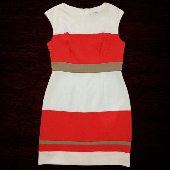 Studio One New York Women’s Coral Cream Colour Block Classy Sheath Dress Size 12 - Picture 12 of 13